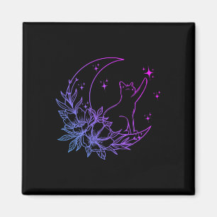 Katze sitzend auf Blume des Mondes Crescent Stars Magnet