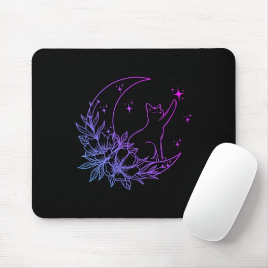Katze sitzend auf Blume des Mondes Crescent Stars Mousepad (Mit Mouse)