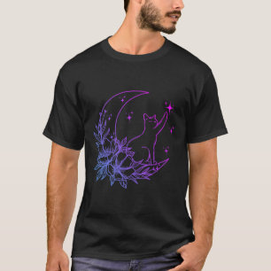 Katze sitzend auf Blume des Mondes Crescent Stars  T-Shirt