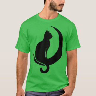 Katze sitzend auf dem Crescent Moon T-Shirt