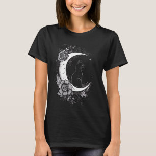 Katze sitzend auf den Stars der Blume des Mondes,  T-Shirt