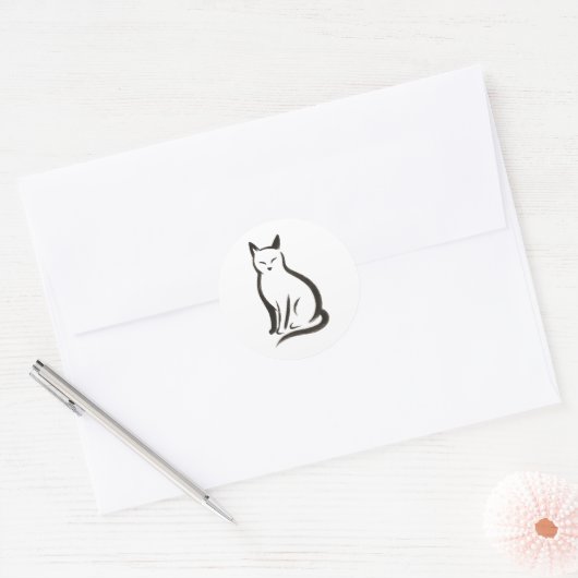 Katze sitzend - Minimalistische Silhouette Runder Aufkleber (Umschlag)