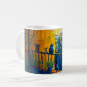 Katze sitzt auf Balkongeländer Kaffeetasse (Vorderseite Links)