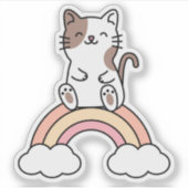 Katze sitzt auf einem Regenbogen Aufkleber (Vorderseite)