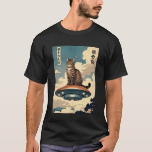 Katze sitzt auf UFO Surreal Szene , Süße Katze und T-Shirt