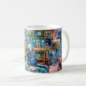Katze sitzt im Maleratelier Kaffeetasse (VorderseiteRechts)