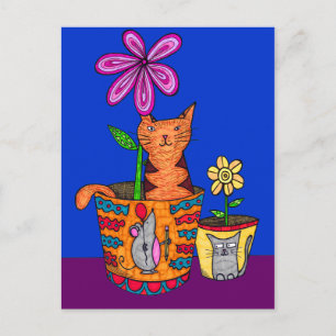 Katze sitzt in einer Blume Pot Postkarten