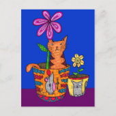 Katze sitzt in einer Blume Pot Postkarten (Vorderseite)