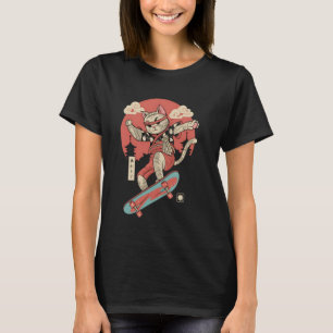 Katze Skateboardfahren Vintage Japanische Ukiyo-e T-Shirt