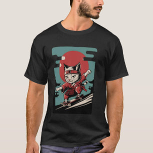 Katze Skateboarding Vintage Japanische Ukiyo-e Kun T-Shirt