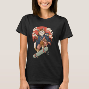 Katze Skateboarding Vintage Japanische Ukiyo e Kun T-Shirt