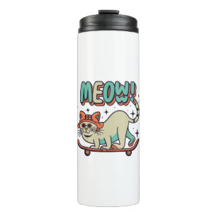 Katze Skating Meow Thermosbecher