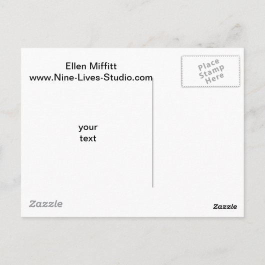 Katze Skedaddle, Sumi-e-cat Postkarte (Rückseite)