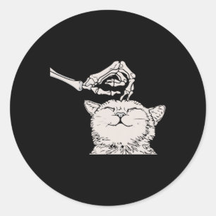 Katze Skeleton Hand Lazy Halloween Kostüm Cooler K Runder Aufkleber
