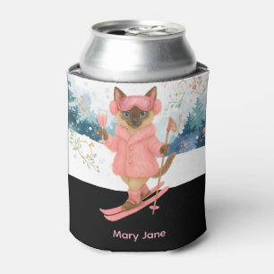 Katze Ski in Pink Outfit Junggeselinnen-Abschied Dosenkühler