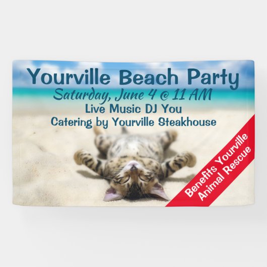 Katze Sonnenbaden am Strand Banner (Horizontal)