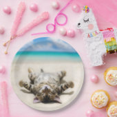 Katze Sonnenbaden am Strand Pappteller (Party)