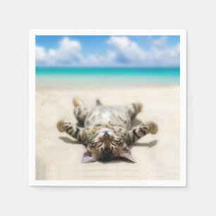 Katze Sonnenbaden am Strand Serviette