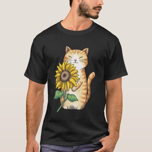 Katze Sonnenblume T-Shirt (Vorderseite)
