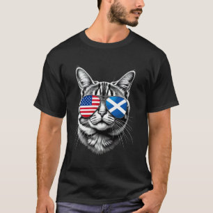 Katze Sonnenbrille Design Schottland USA Flagge T-Shirt