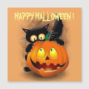 Katze Spaß Halloween Charakter beißt einen Kürbis Magnetkarte