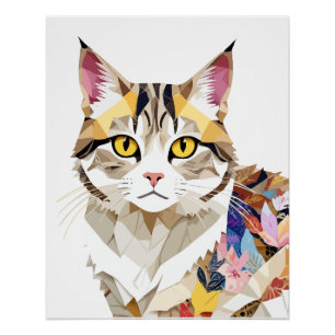 Katze spielerisch Adorable Fun Animal Colorful Geo Poster