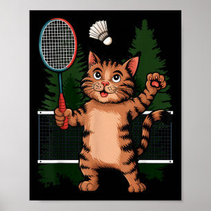 Katze spielt Badminton-Shuttle-Spieler Liebhaber T Poster