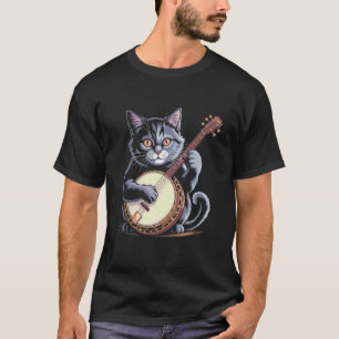 Katze spielt Banjo Illustration 1 T-Shirt