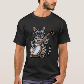 Katze spielt Banjo Illustration T-Shirt