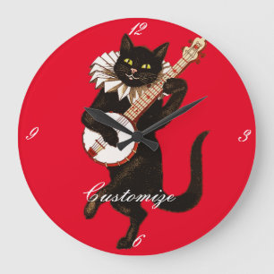 Katze spielt Banjo Thunder_Cove Classic Große Wanduhr