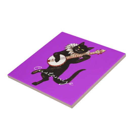 Katze spielt Banjo Thunder_Cove Fliese (Seite)