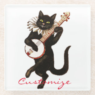 Katze spielt Banjo Thunder_Cove Glasuntersetzer