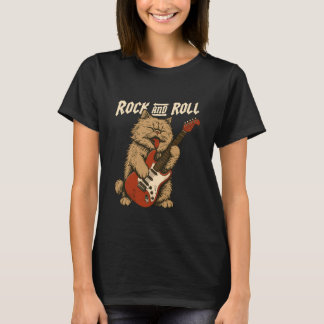 Katze spielt cool Gitarre Lustiger Rock Fuzzy Feli T-Shirt