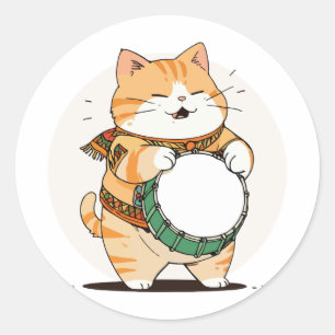Katze spielt die Trommel Runder Aufkleber