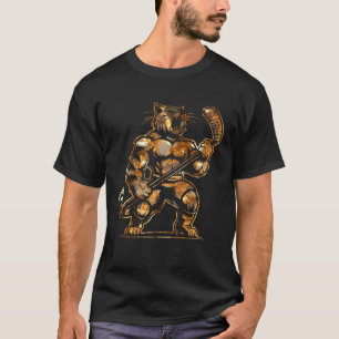 Katze spielt Eishockey Maskottchen Sportspiel Gold T-Shirt