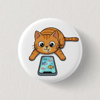 Katze spielt Fisch-Spiel Knopf Button