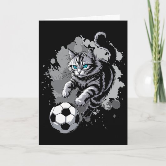 Katze spielt Fußball Karte (Vorderseite)