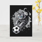 Katze spielt Fußball Karte (Gelbe Blume)