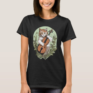 Katze spielt Geige in Cottagecore-Ästhetik T-Shirt