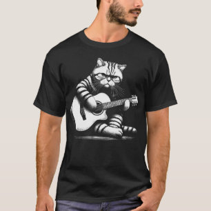 Katze spielt Gitarre Akustikgitarre T-Shirt