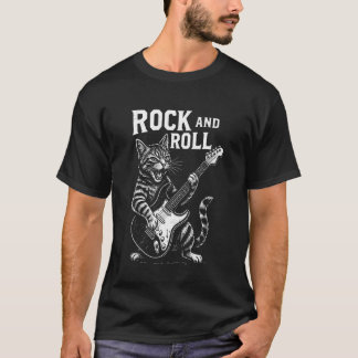 Katze spielt Gitarre Rock and Roll Lustiger Musikl T-Shirt