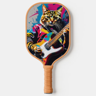 Katze spielt Gitarre, Rock Graffiti Pickleball Schläger