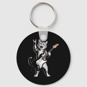 Katze spielt Gitarre Rockstar Rock and Roll für Mä Schlüsselanhänger