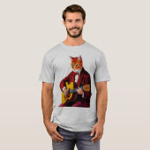 Katze spielt Gitarre Shirt | mens cat playing gita (Vorne ganz)