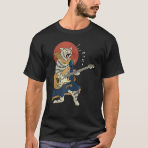 Katze spielt Gitarre Ukiyo E Samurai japanischer K T-Shirt