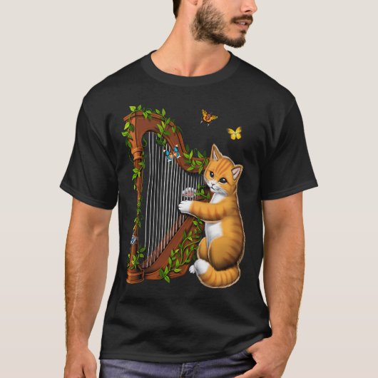 Katze spielt Harfe T-Shirt (Vorderseite)