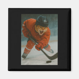 Katze spielt Hockey Magnet