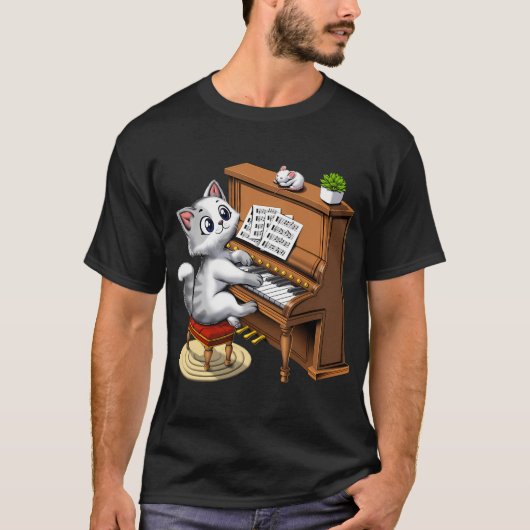Katze spielt Klavier T-Shirt (Vorderseite)