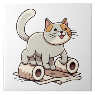 Katze spielt mit Toilettenpapier Fliese