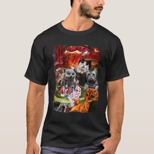 Katze spielt Poker Karten T-Shirt (Vorderseite)
